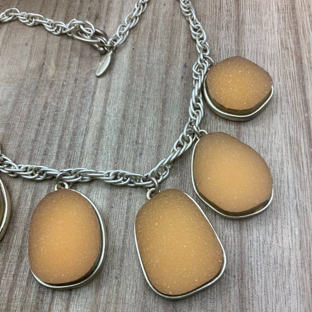 Ann Taylor Dangling Faux Drusy Quartz Orange Gold Tone Necklace